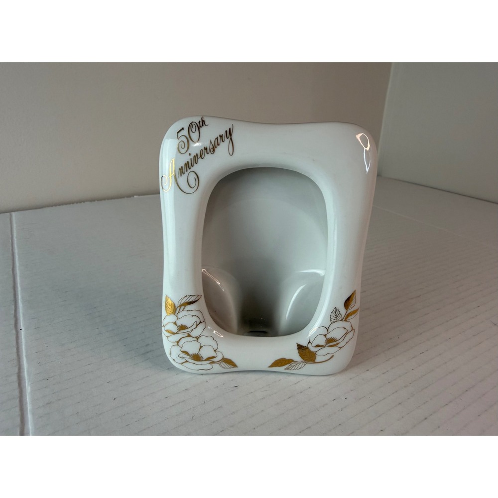 Giorgian Porcelain White Gold 50th Anniversary Floral Tabletop Picture Frame